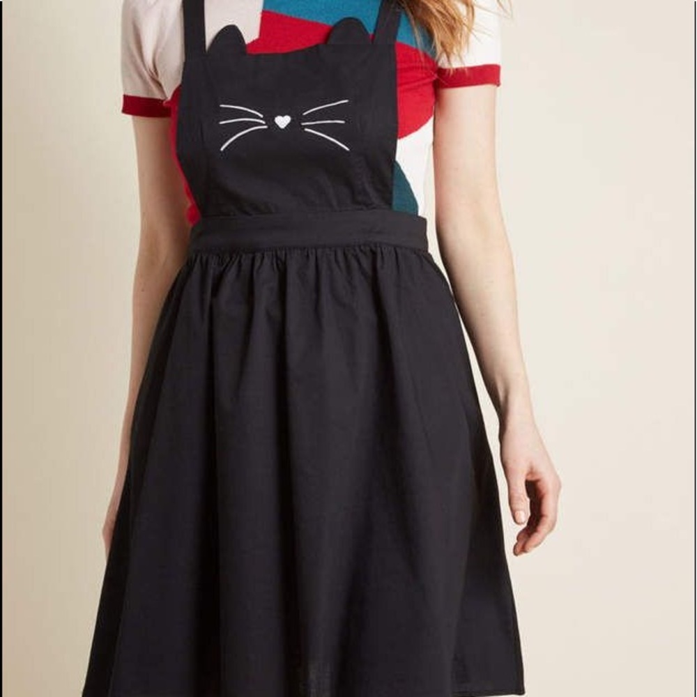 Modcloth Any Day Meow Jumper Black Cat Overall Skirt